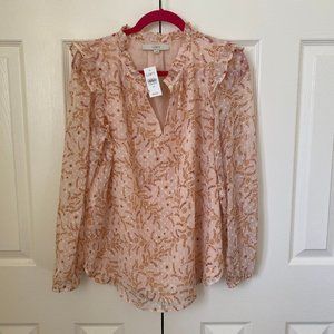 LOFT Pink Floral Split Neck Blouse (NEW)